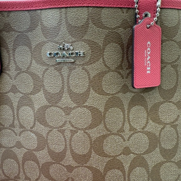 Coach Women's Reversible City Tote Bag Khaki/Bright Pink Monogram F36658 - Picture 7 of 11